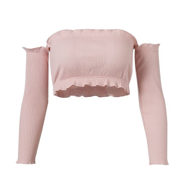 Women’s off the shoulder long sleeve crop top - Picture 1 of 3